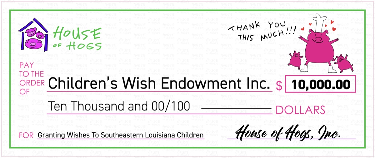 House of Hogs check to Children's Wish Endowment for $10,000
