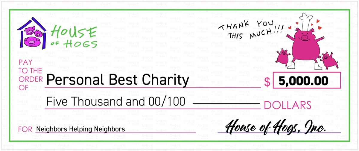 House of Hogs check to Personal Best Charity for $5,000